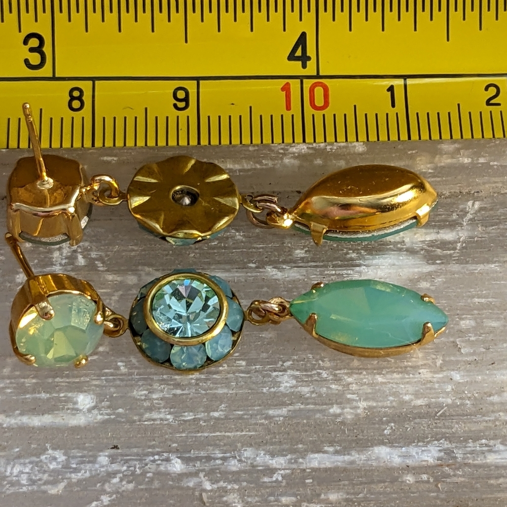 Green Mint Pacific Opal Swarovski Crystal in Long Drop Earrings in Yellow Gold - Picture 6 of 6